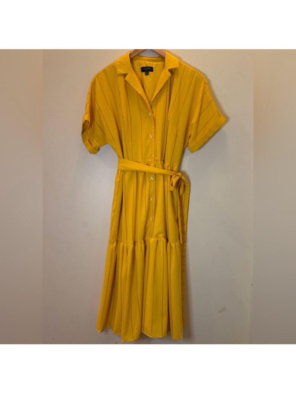 Tahari Bright Yellow Belted Midi Shirt Dress Size 14 - Picture 2 of 8